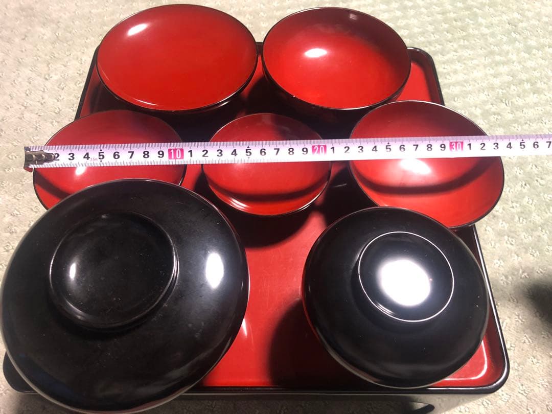 お膳　お椀　5膳　おひつ　しゃもじ　お盆　セット　木製収納箱付き　骨董品