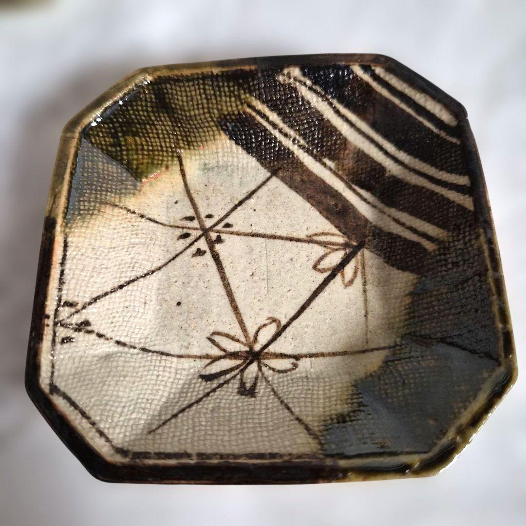 【加藤春二】葵窯『織部』五客小皿 未使用　共箱