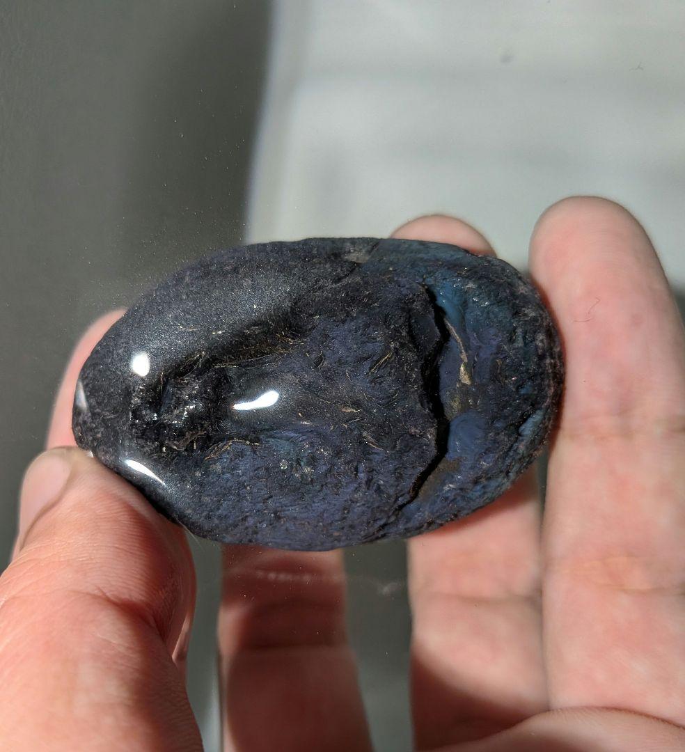 原石　十勝石玲瓏　ブルーベースレインボーオブシディアン　超特級品
