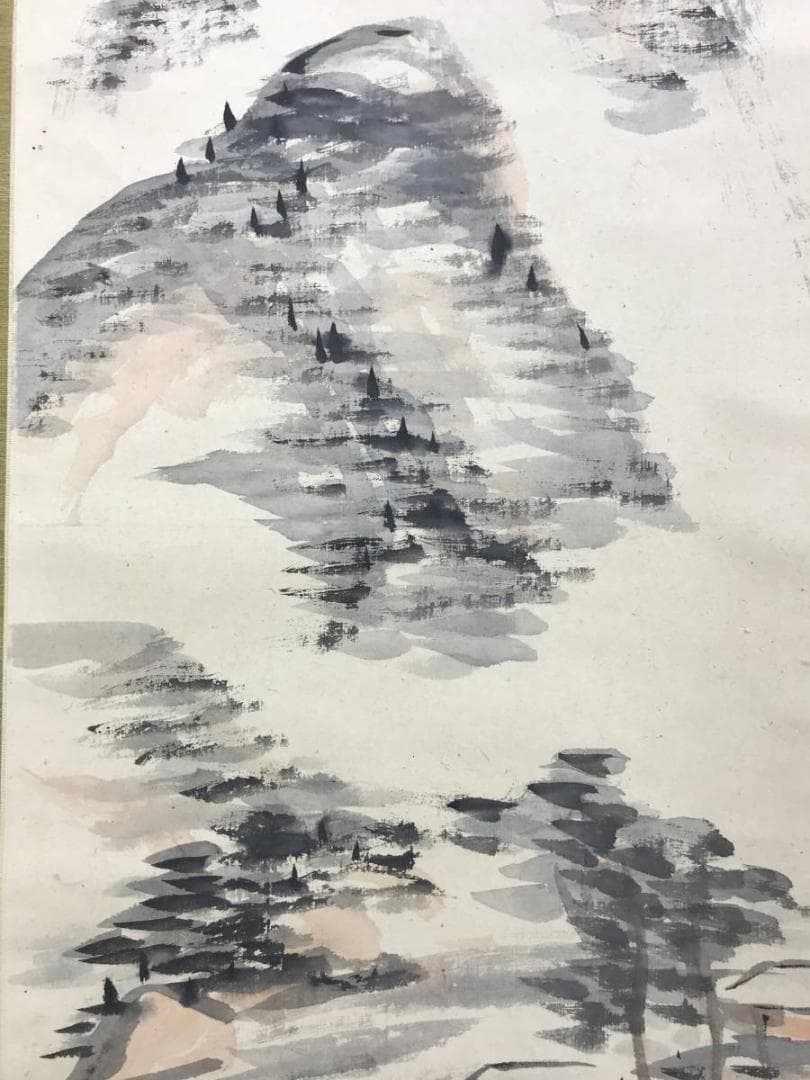 【真作】水石/山村図/山水図/掛軸/名家伝来/AD-698