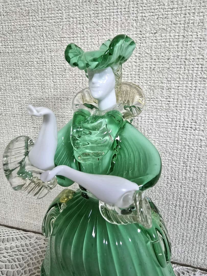 ベネチアングラス 人形 Murano グリーン