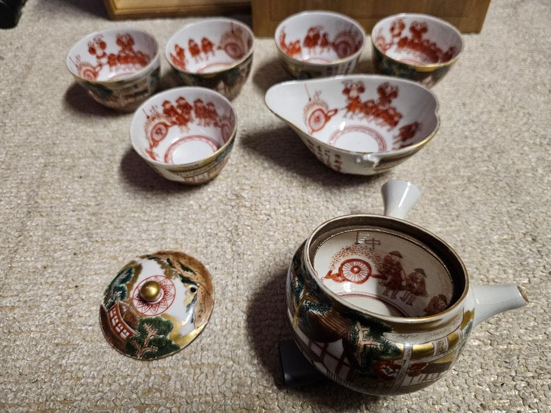 ア*ネ様 江戸期 水越与三兵衛 九谷焼 色絵煎茶器セット