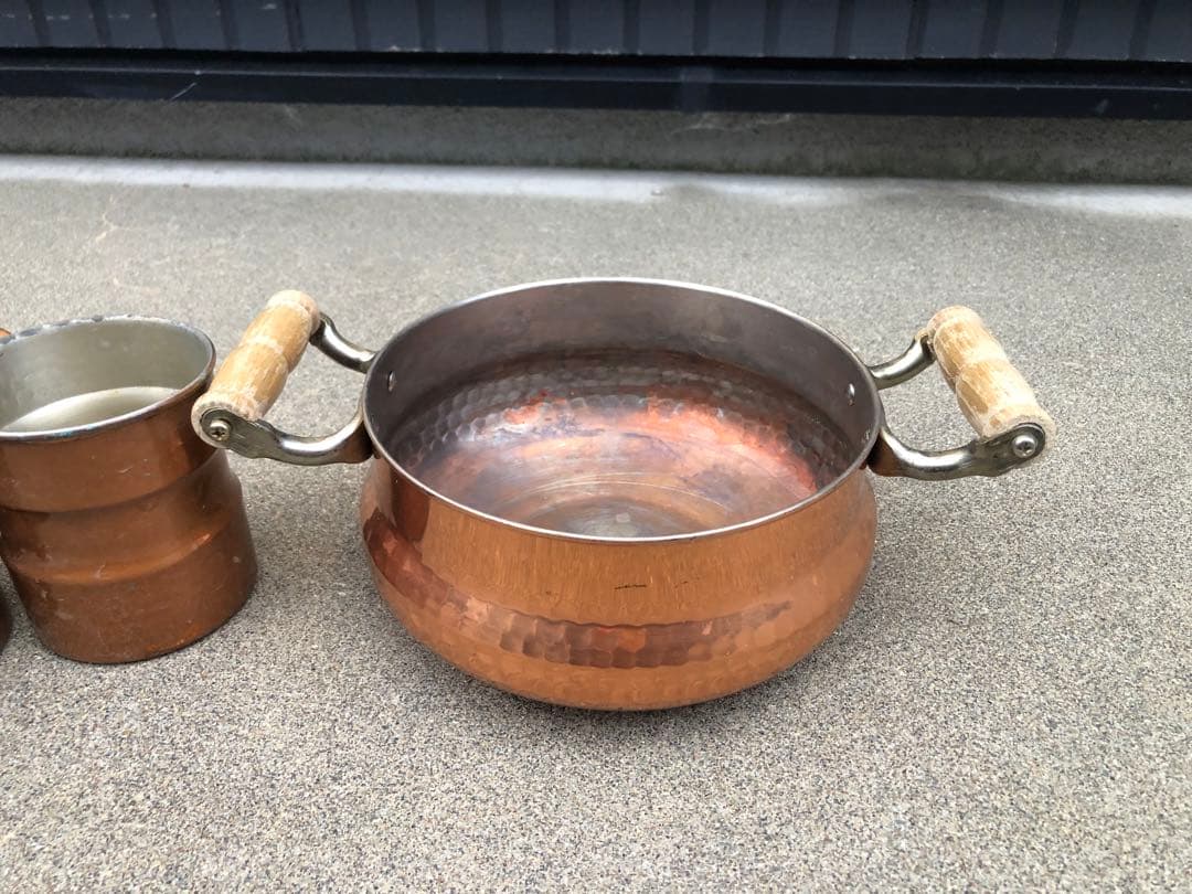 銅製マグカップと鍋のセットキャンプ用