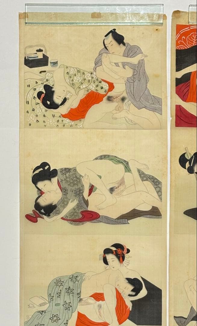 「彩色肉筆春画」明治頃筆 絹本 12図2枚|艶本 わじるしわ印浮世絵 錦絵 和本