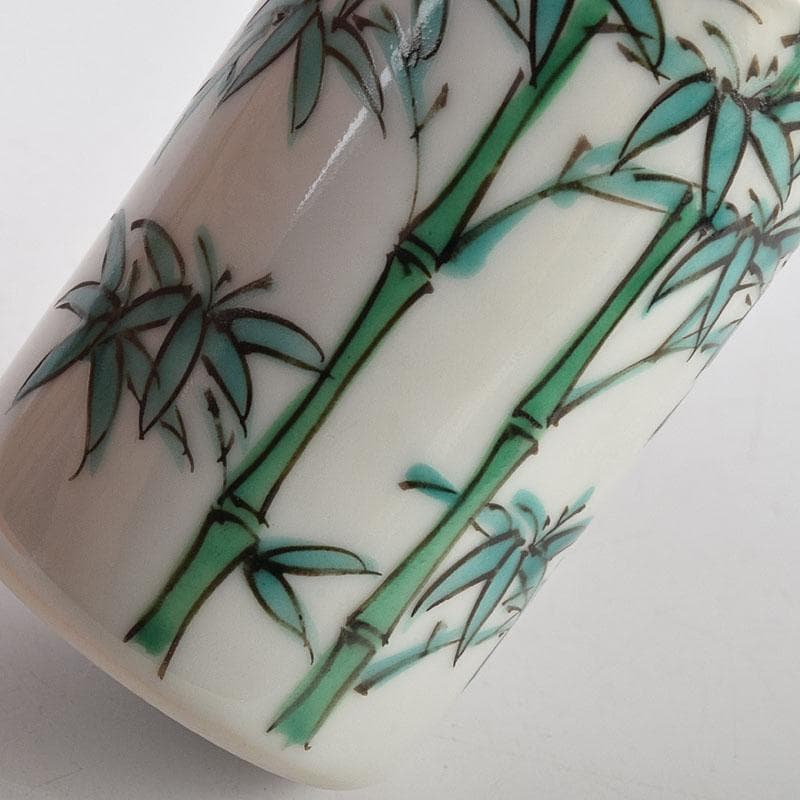 茶道具　渋草焼　渋草柳三作　色絵竹文　茶布筒　共箱　V　8990