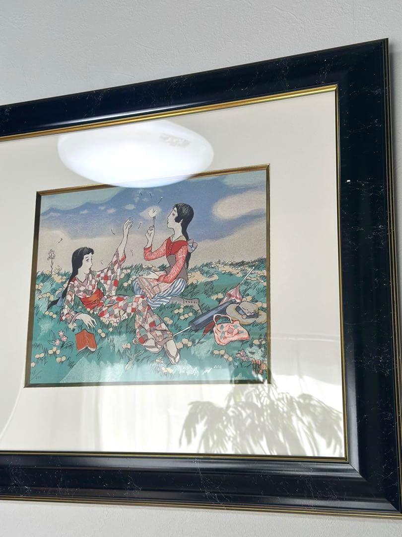 竹久夢二　タンポポの丘　リトグラフ　版画124/200 箱付き