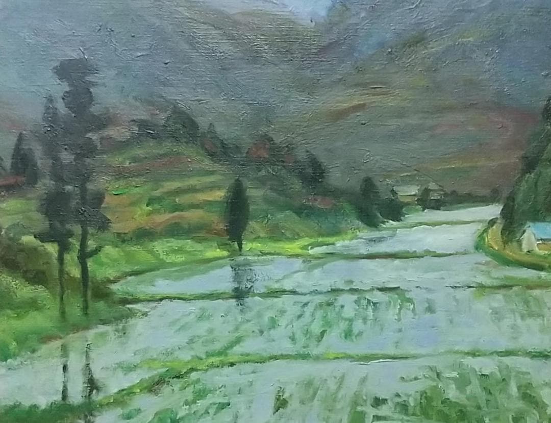 油絵「早春」船形山 1986 P12 絵画