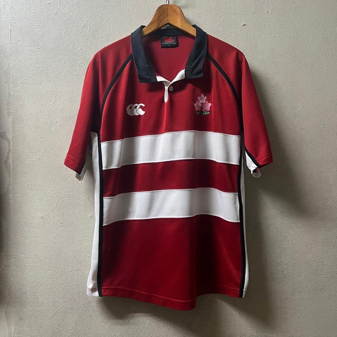 ラグビー 赤白ボーダーシャツ ラグビージャージ 刺繍ロゴ 桜 日本代表　XL