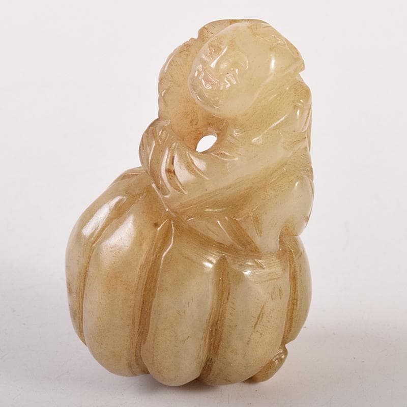 中国　玉石彫刻　寿老人　根付　C　7930E