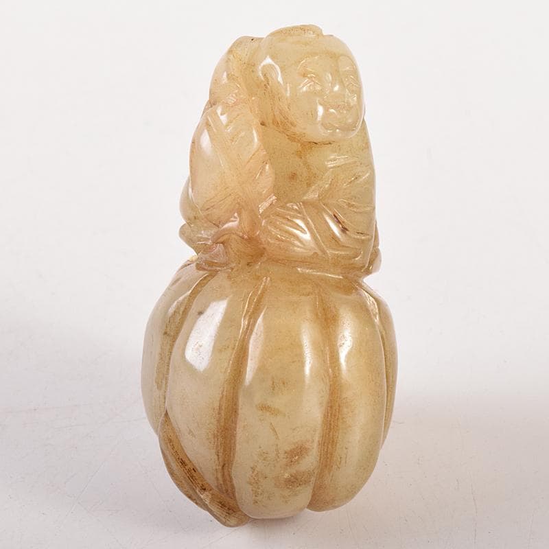 中国　玉石彫刻　寿老人　根付　C　7930E