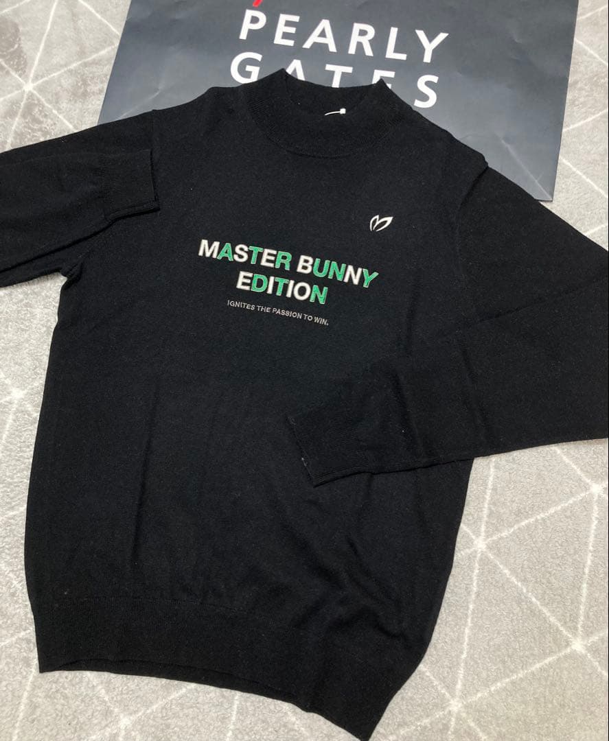 新品 パーリーゲイツ マスターバニー カシミヤ混 タートルネックニット(5)L黒