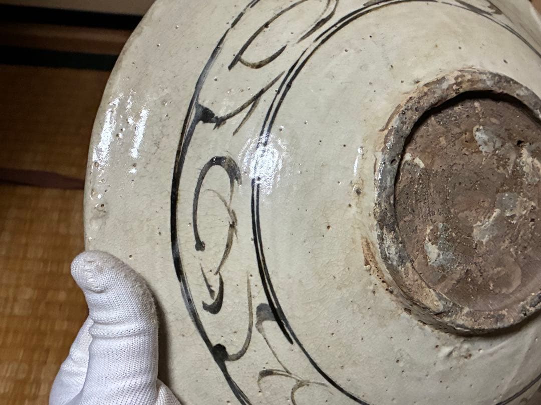 スコータイ ソコタイ 鉄絵タイ焼物 黒呉須 安南 魚紋鉢 箱入 時代物