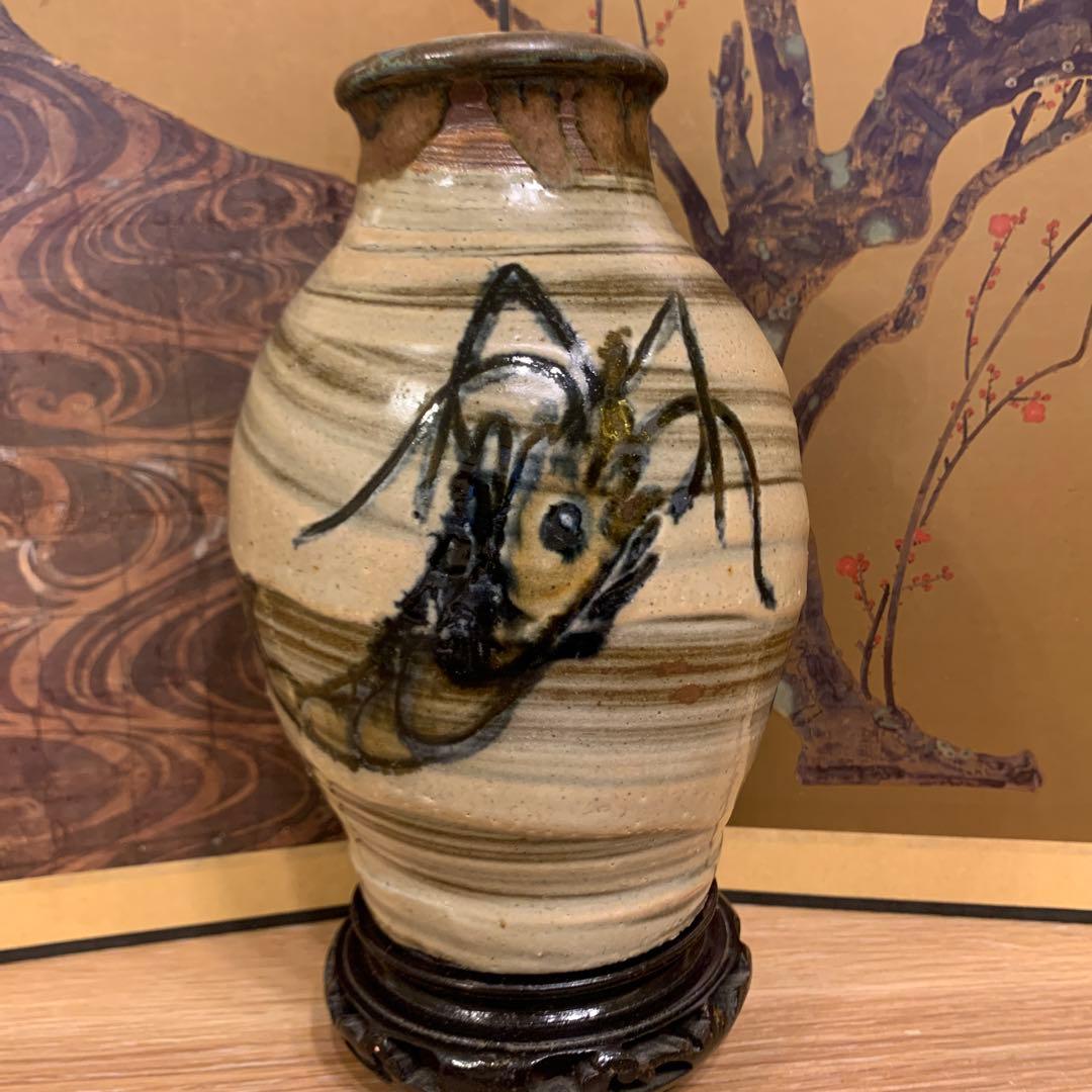 壺屋焼　笑魚　大海老　花瓶　金城次郎　アンティーク　117