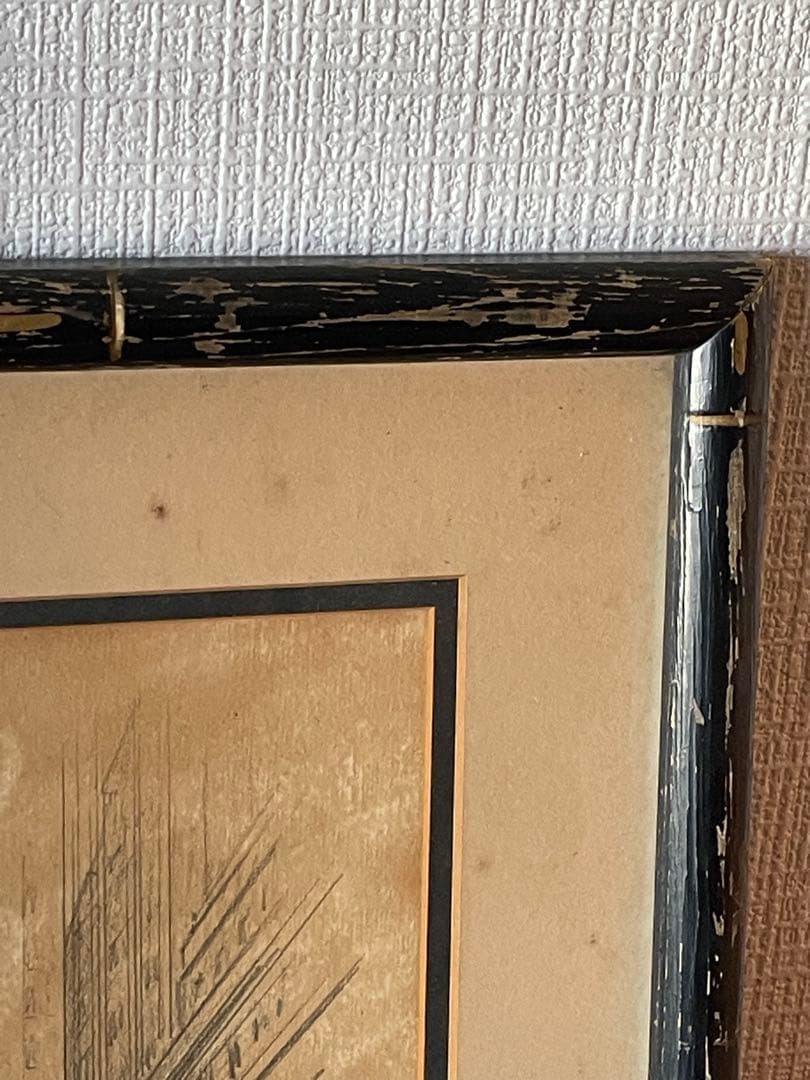 茶*様 50s ビンテージ額装ウォール街NY手書きアート 鉛筆画 作家物ブロカン