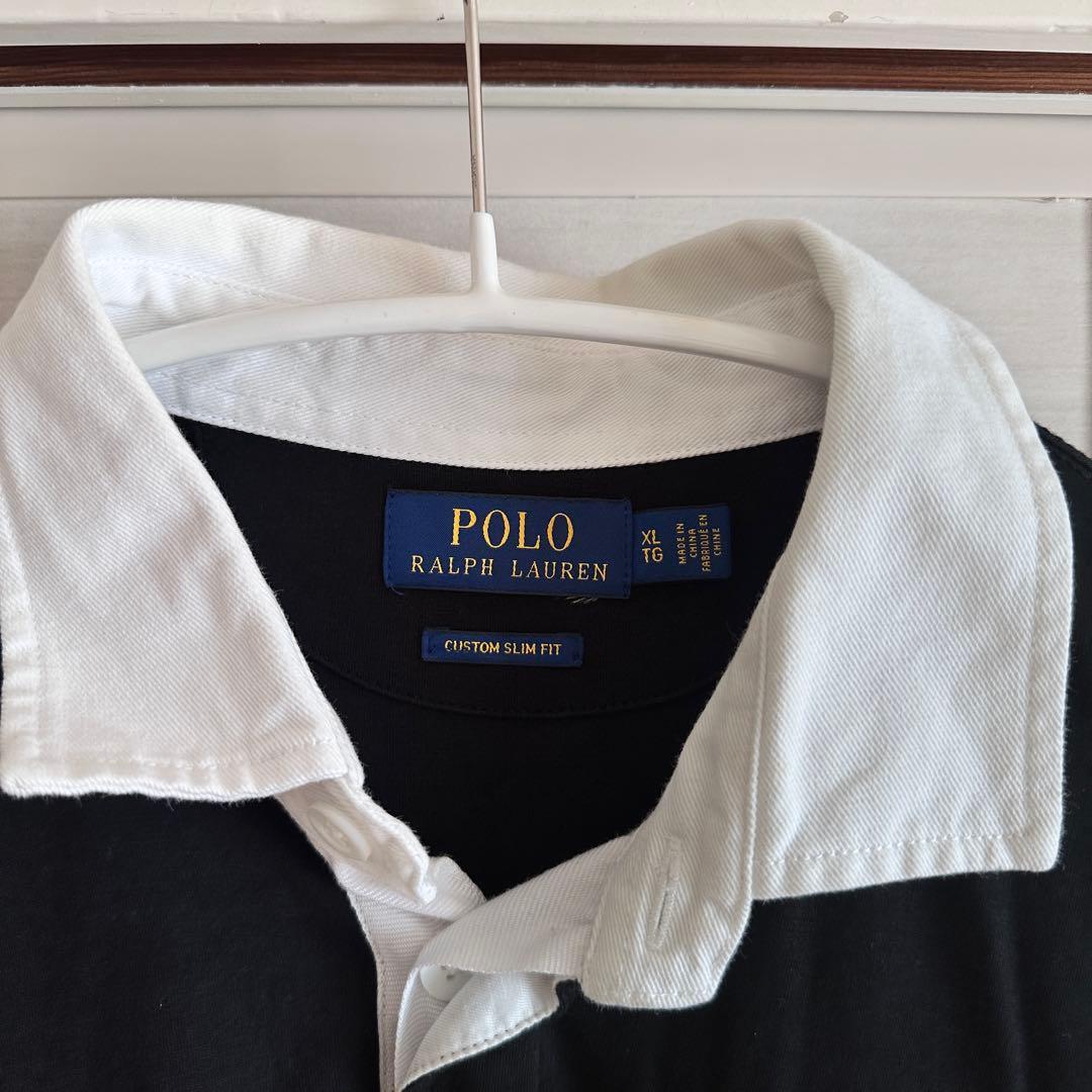 【ポロラルフローレン】ラガーシャツ ブラック　ゴールド 刺繍 ビッグポニー XL