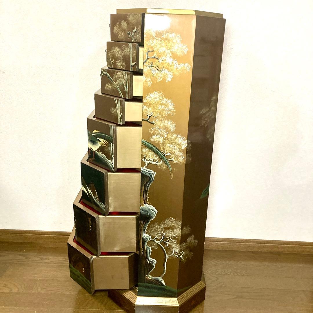 中国家具 八角型 8杯 引き出し 箪笥 チェスト 花台 高卓 飾り台