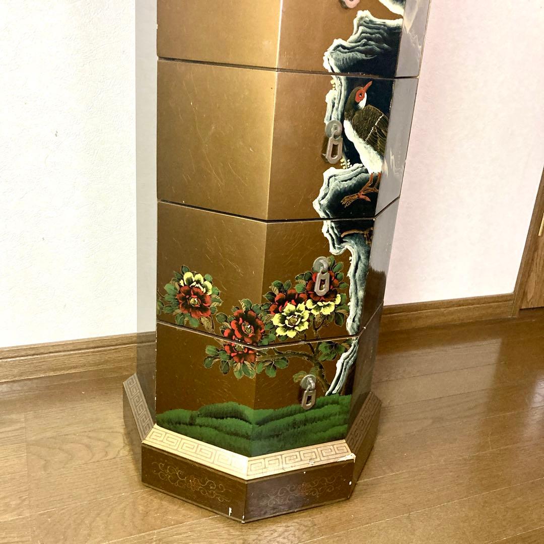 中国家具 八角型 8杯 引き出し 箪笥 チェスト 花台 高卓 飾り台