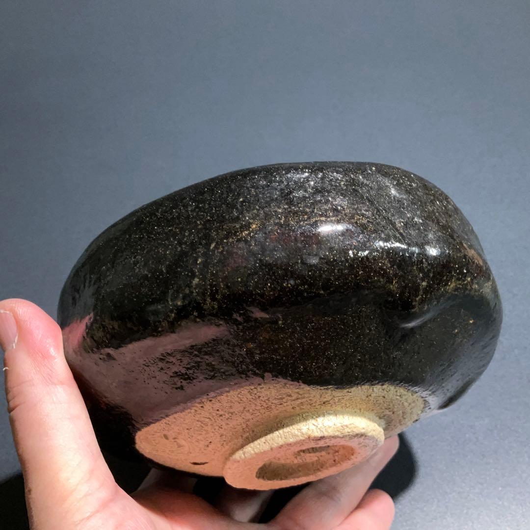 【抹茶碗】黒楽平茶碗　中村道年　夏茶碗　共箱　楽焼　R0977お7