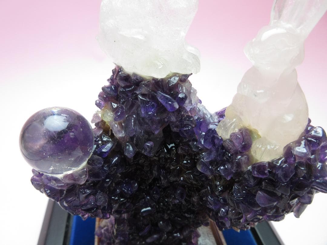 甲州水晶 河野潔 章玉 大きな耳で福を聞く 紅白福うさぎ70523