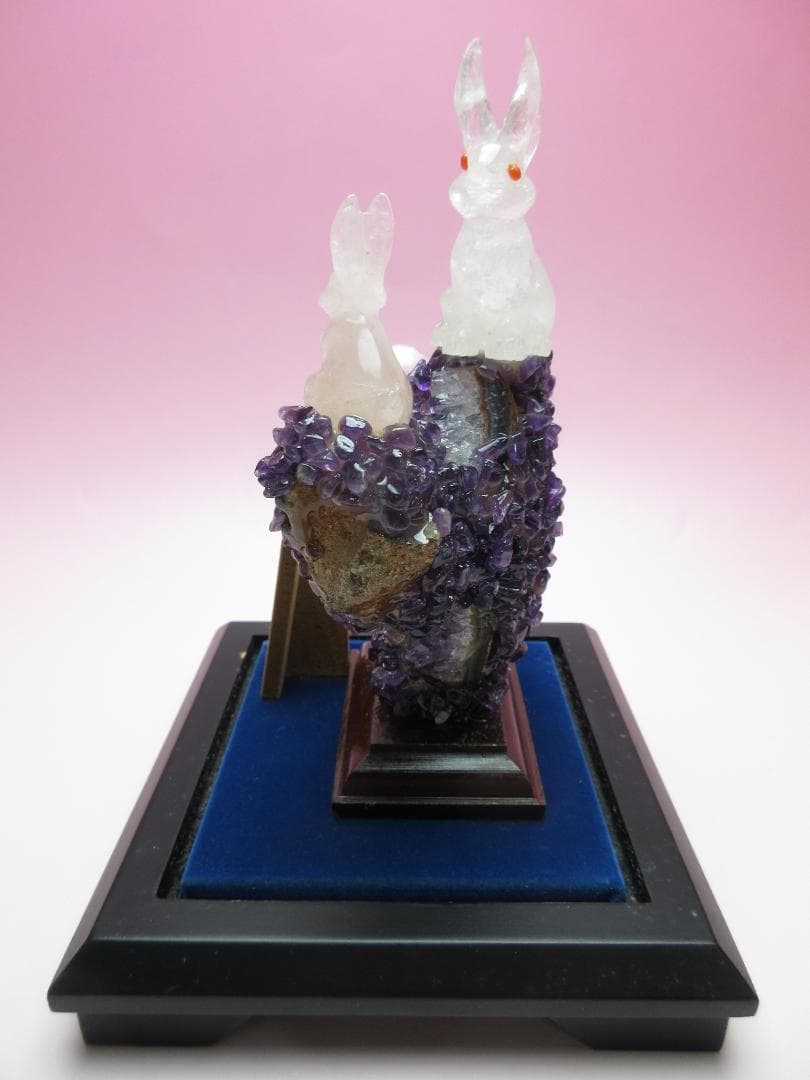 甲州水晶 河野潔 章玉 大きな耳で福を聞く 紅白福うさぎ70523