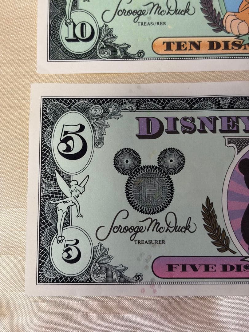 美品Disney Dollars 封筒付1990年代 $1 $5 $10