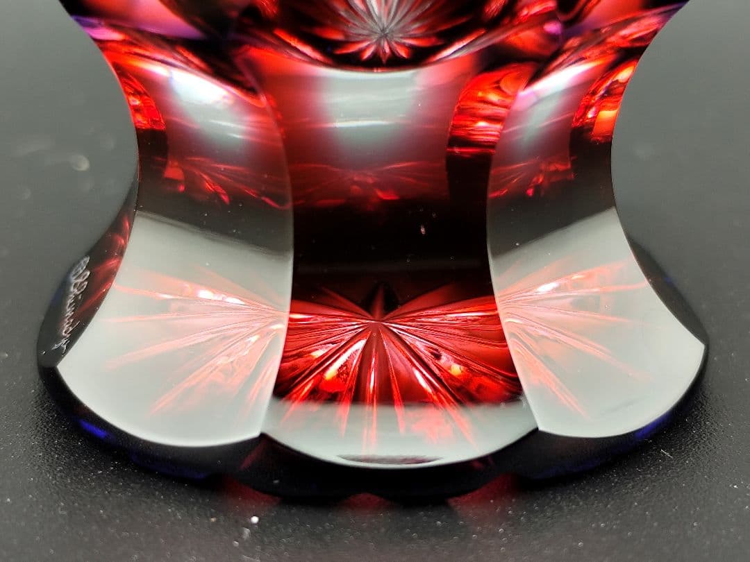 定価45100円☆未使用☆薩摩切子 二色被せ 脚付盃（切子、江戸切子、薩摩切子）