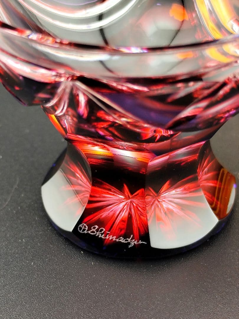 定価45100円☆未使用☆薩摩切子 二色被せ 脚付盃（切子、江戸切子、薩摩切子）