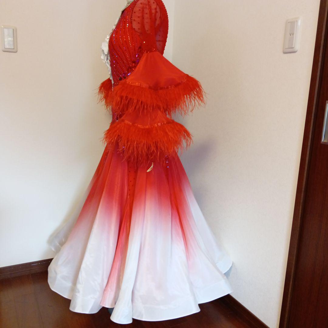 専用✨️豪華オーダー✨️社交ダンススタンダードドレス（Ｌサイズ）赤&白グラデー