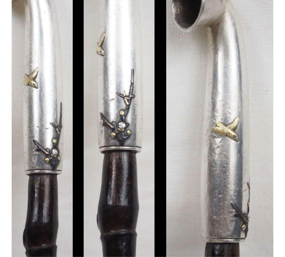 aunkyo送料無料　『正秋』造　本金金具煙草入　銀製象嵌煙管鹿角彫煙管入