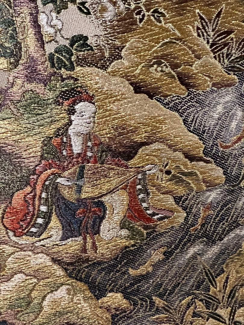西陣織「吉祥十全図」織物 細密刺繍 七福神 富士 日本画 掛軸 掛け軸 茶掛