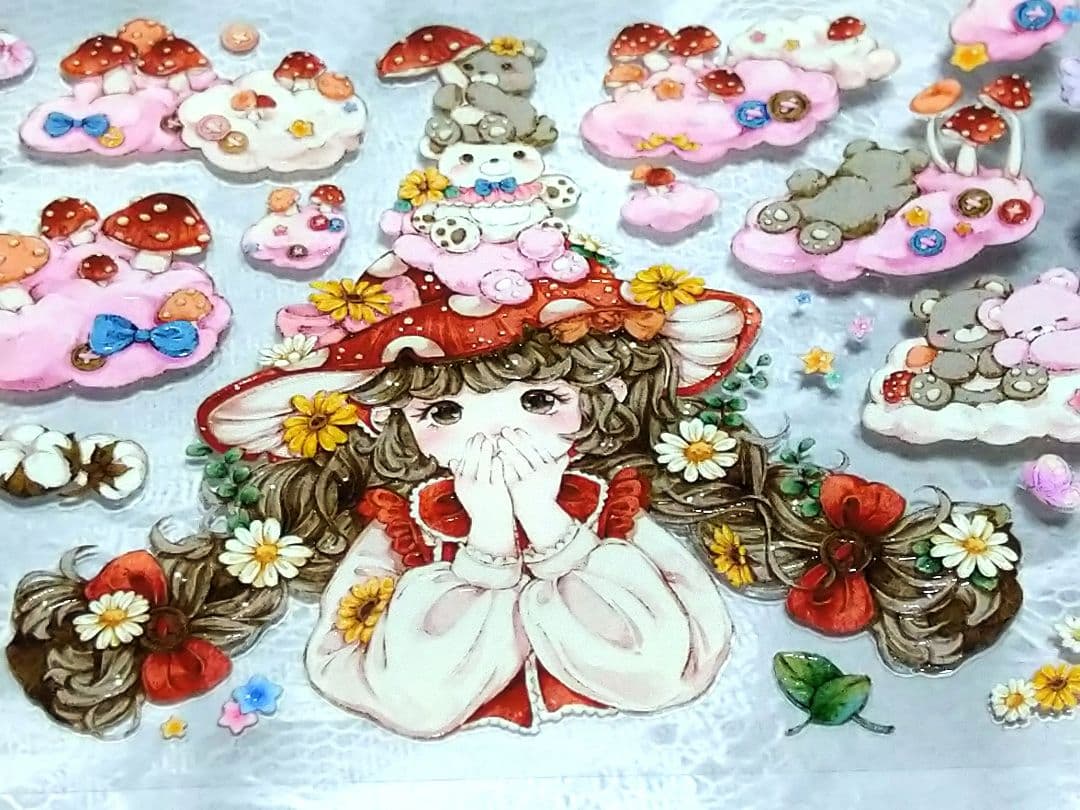 J704＃蘑菇织屋(水晶)浸月岛切り売り海外人物装飾マステ女の子