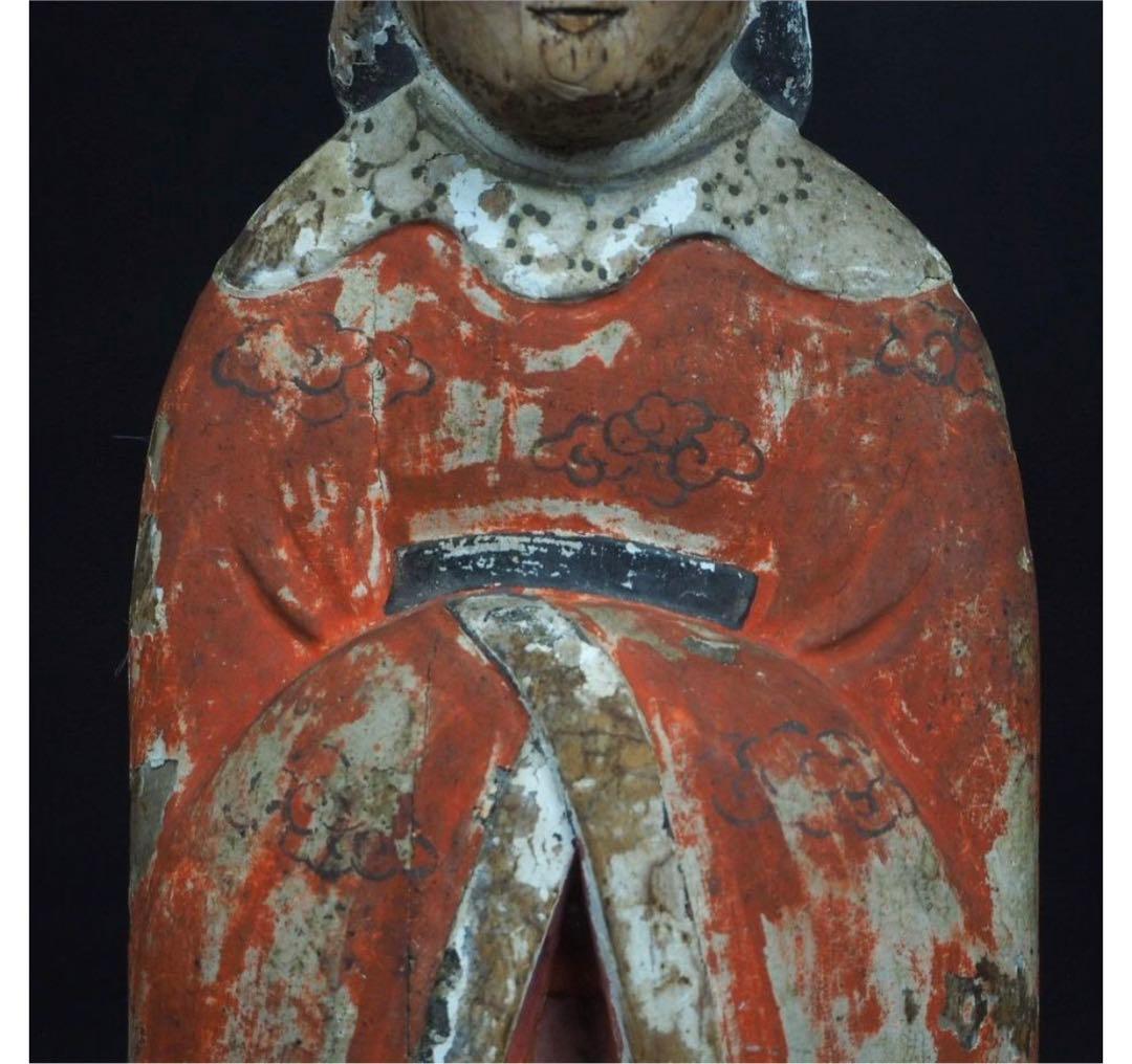 送料無料　鎌倉～室町時代　木彫り 木彫立像 古仏　仏像　総高42.3ｃｍ