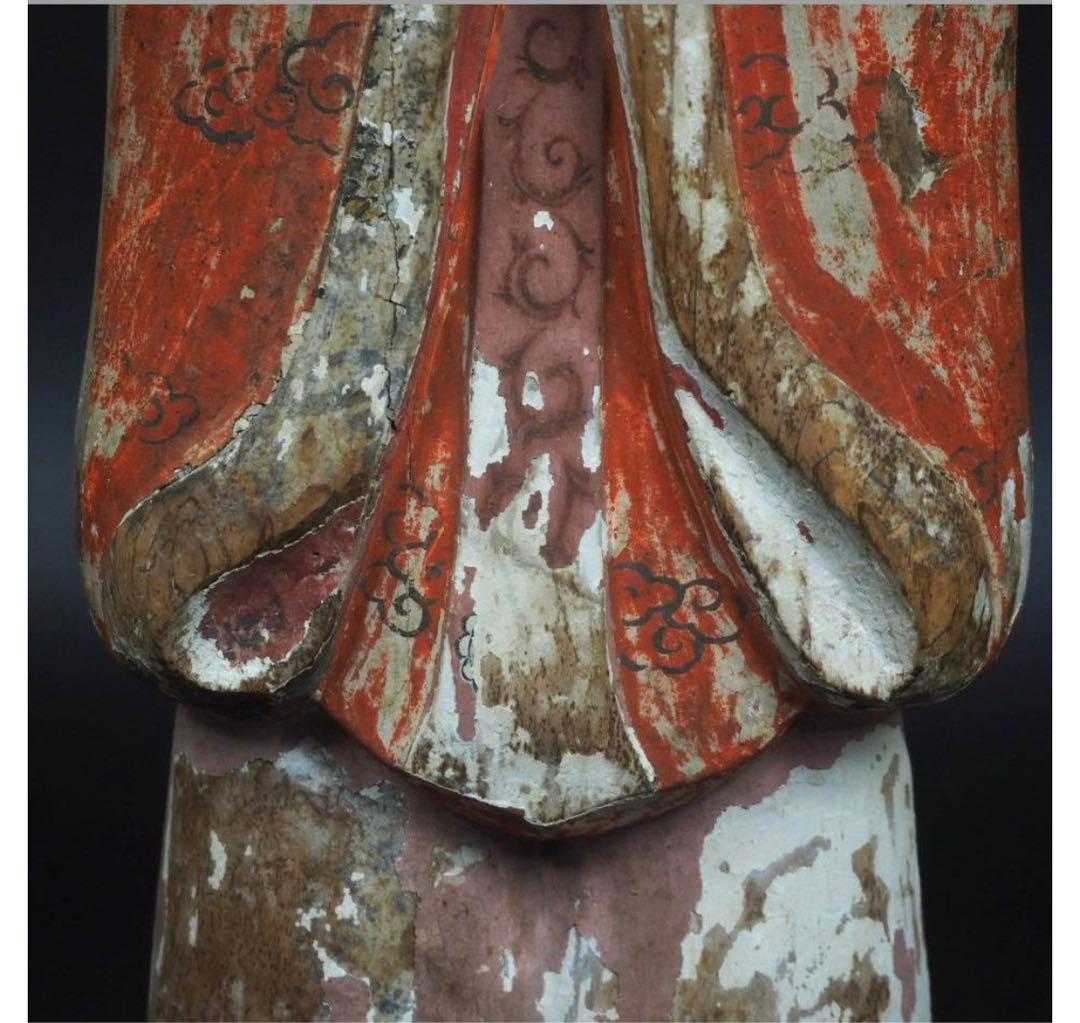 送料無料　鎌倉～室町時代　木彫り 木彫立像 古仏　仏像　総高42.3ｃｍ