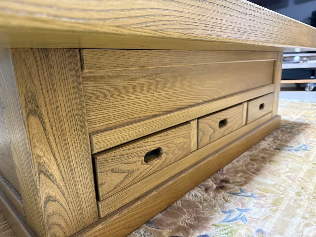 木製座卓 引き出し付き 天板開閉可能