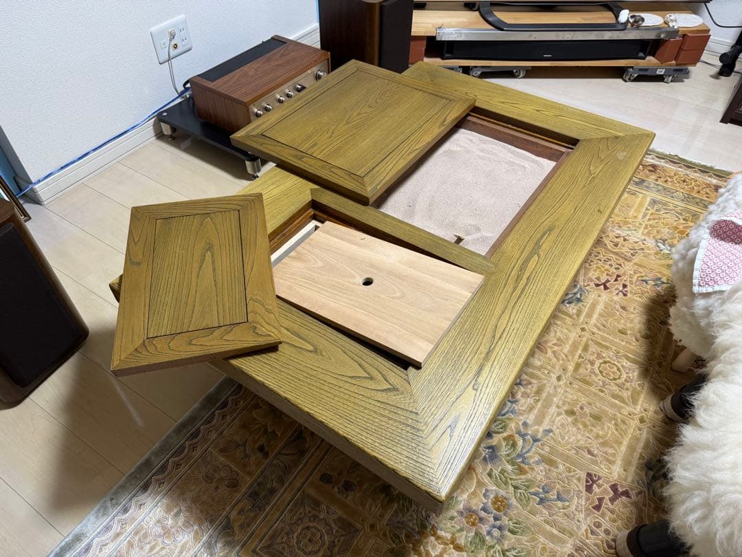 木製座卓 引き出し付き 天板開閉可能