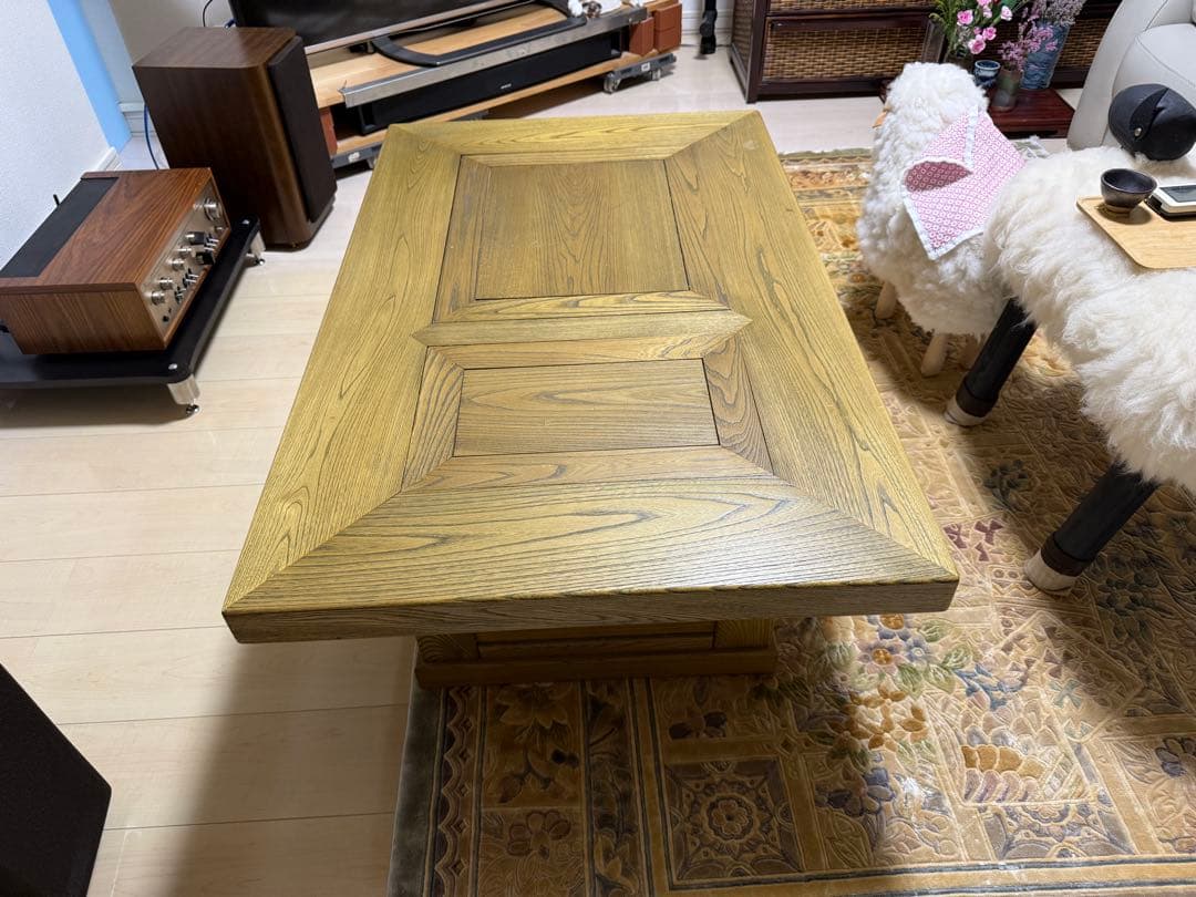 木製座卓 引き出し付き 天板開閉可能