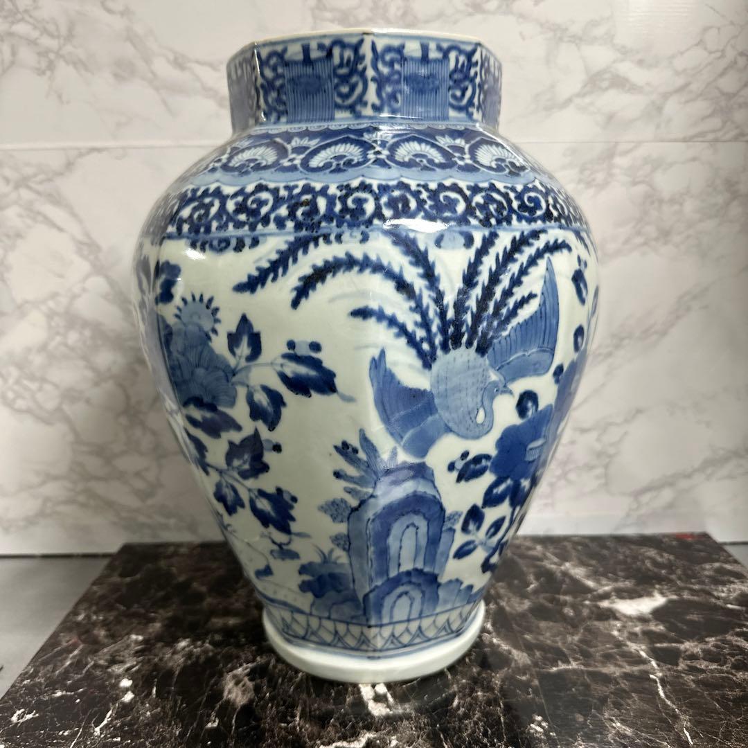 沈香壺、染め付け、鳳凰、面取り、元禄。