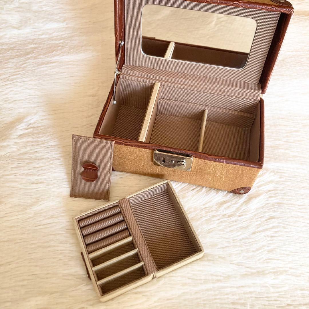 ジュエリー ボックス トランク　ミラー ケース　鍵付き　ヴィンテージ　小物入れ