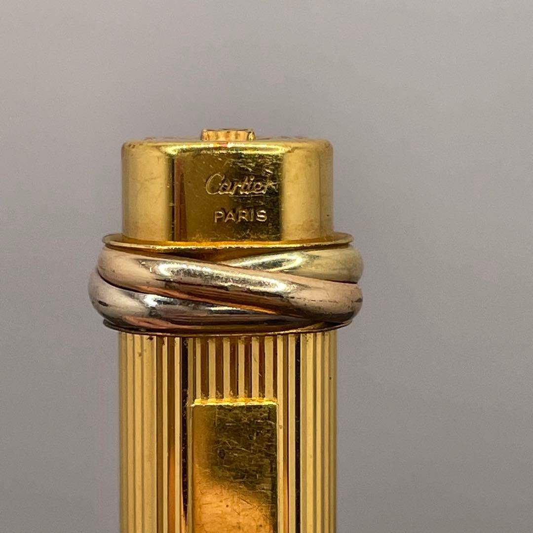 PE321□カルティエ トリニティ キャップ式ボールペン ストライプ ゴールド