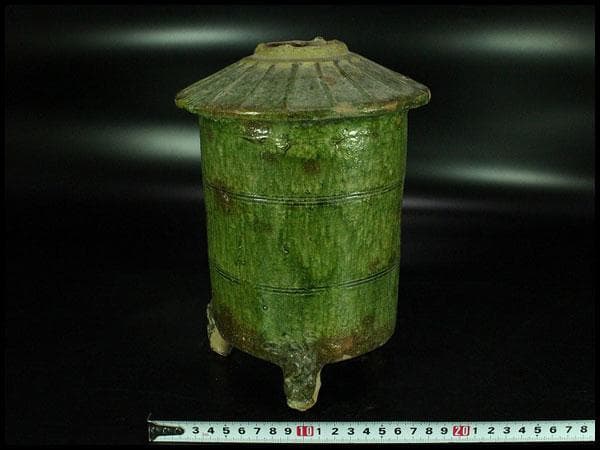 中国美術 緑釉 菌 後漢 時代物(K-A357)