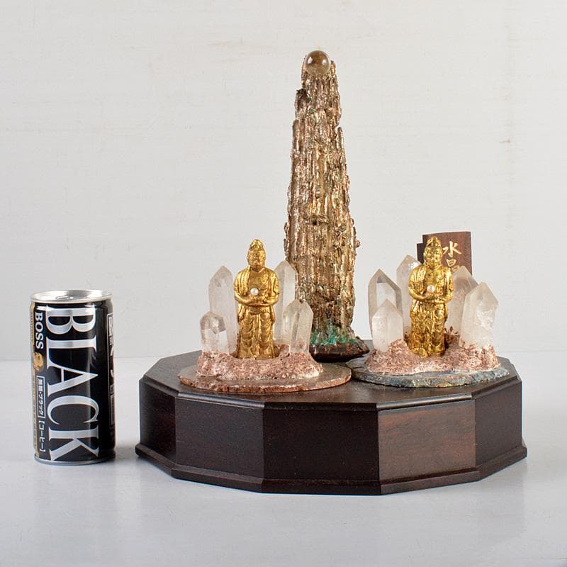 仏教美術　銅塗金　銀滴装飾　水晶観音像　仏像　置物　唐木台付　D　R6075C