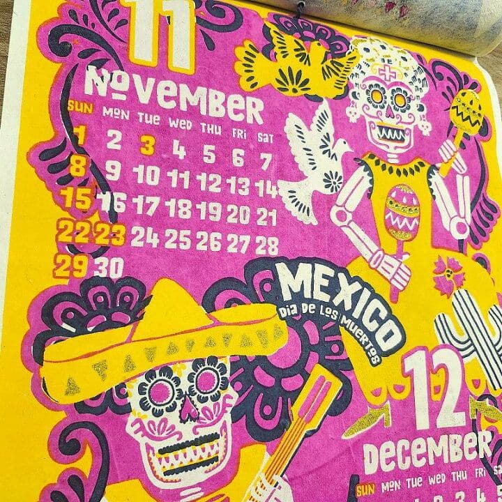 骸骨カレンダー2026】ガイコツ メキシコ★個性的スカルおしゃれメキシカン壁掛け