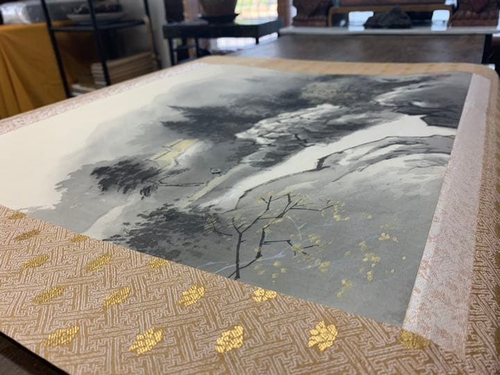 骨董水墨画　郡 賜泉 絹本肉筆 掛軸 素敵な作品