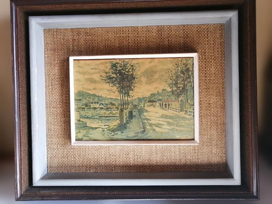 複製画　クロード・モネ「ブージヴァルの橋」AIによる結果　レトロな額縁