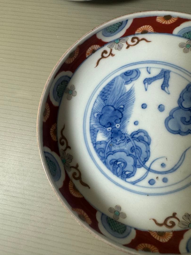 2429 激レア　香蘭社　伊萬里風　色絵龍文　皿　8客　時代物