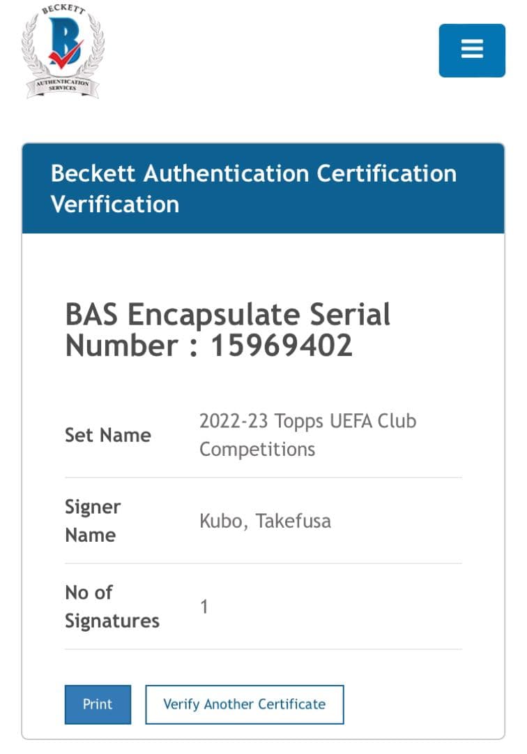 【希少サイン】久保建英 直筆サイン2022 Topps BAS鑑定済