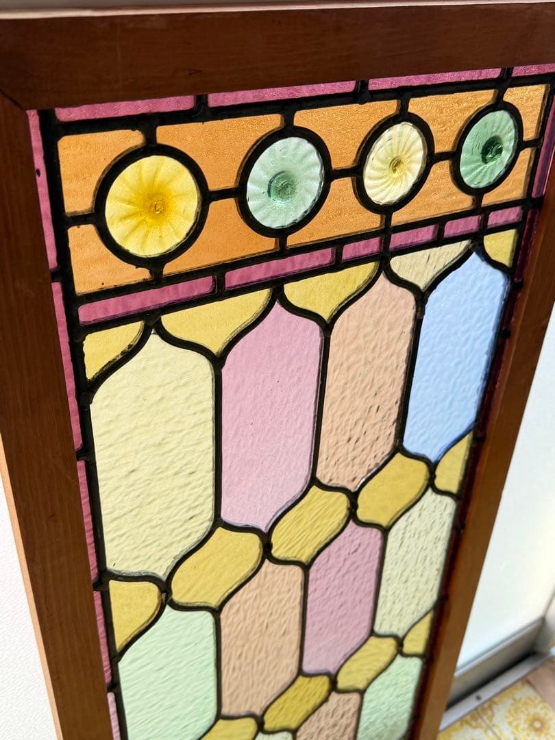 アンティークステンドグラス ロンデル マルチカラー 縦横使い 1920年代英国製