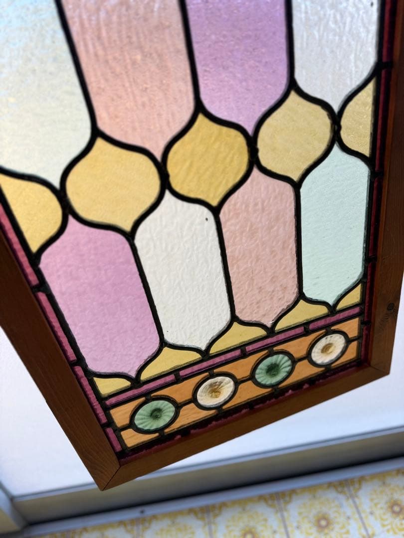 アンティークステンドグラス ロンデル マルチカラー 縦横使い 1920年代英国製