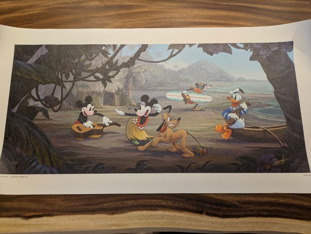 最終値下げディズニーハワイアンホリデー絵画ディズニー公認画家ウィリアムサイン入り