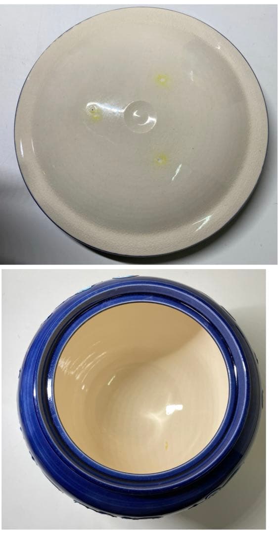 【茶道具】谷口菁嵐造　紺地交趾菊唐草皆具（共箱）